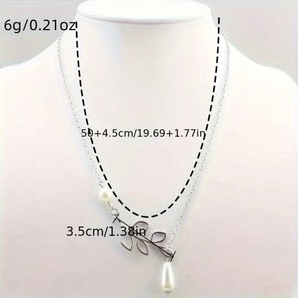 Necklace Pearl Elegant Dangle Leaf Slide Choker Drop Chain Sylish Minimalist - Picture 3 of 3